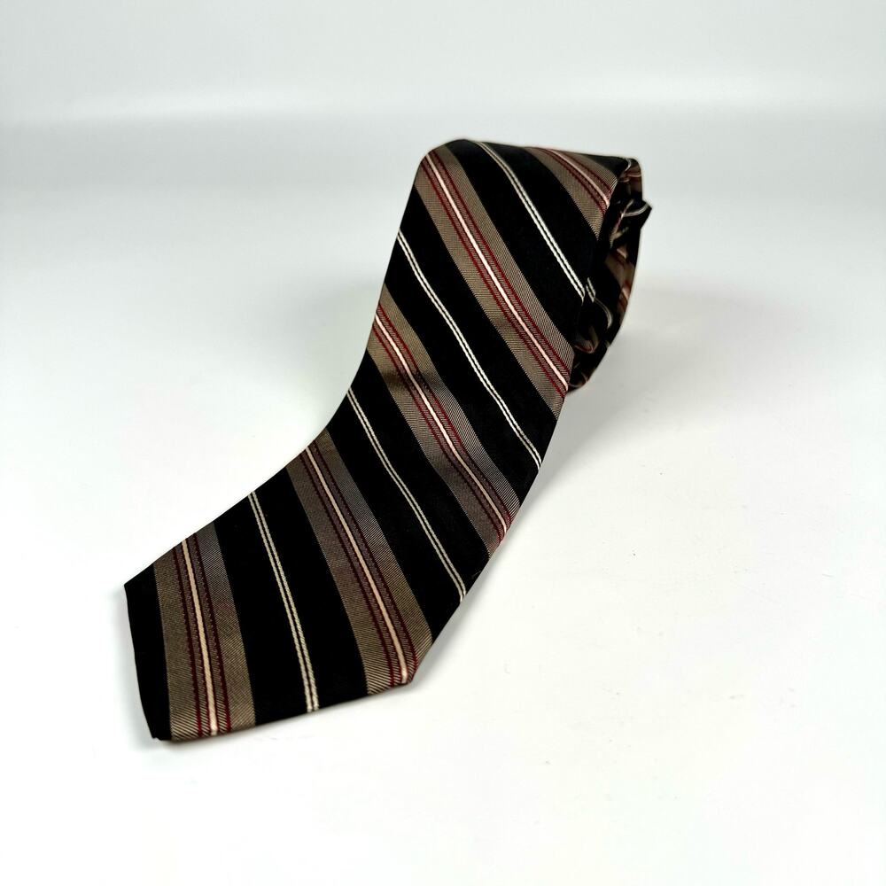 Vintage Neiman Marcus Men's Black & Brown Designer 100% Silk Striped Necktie